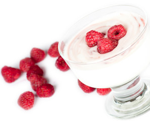 Fresh red raspberries  yoghurt