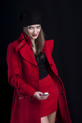 woman in red coat