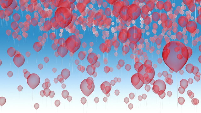 red balloons fly away