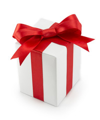 White Gift Box with Red Ribbon Bow