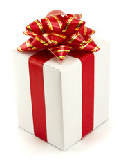 White Gift Box with Red Ribbon Bow