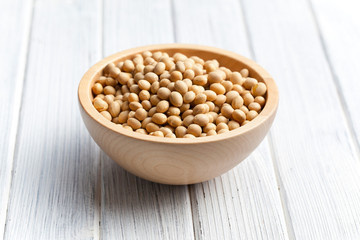 soy beans in wooden bowl