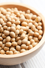 soy beans in wooden bowl