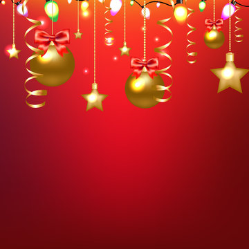 Red Card With Stars And Christmas Ball