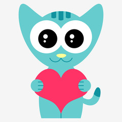 Cute kitty with heart romantic illustration