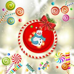 Christmas card with snowman and candy