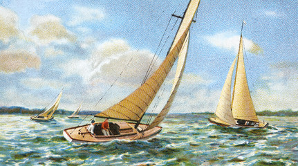 sailing old illustration - 47609718