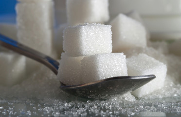 sugar cubes around the white cup (shallow dof)