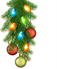 Christmas background with balls and fir branches. Vector illustr