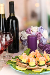 Canapes and wine in restaurant