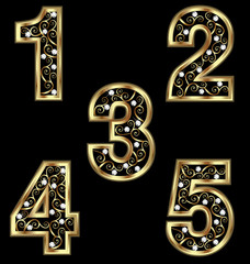 Gold numbers with swirly ornaments