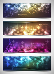 merry christmas celebration bright colorful header 4 set vector