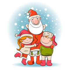Santa and children. Vector Illustration of Christmas theme