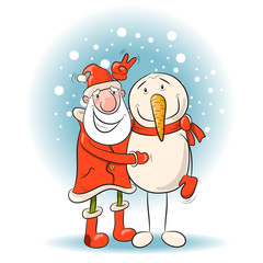 Santa and snowman. Vector Illustration of Christmas theme