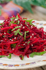 salad of fresh beets and carrots with parsley closeup