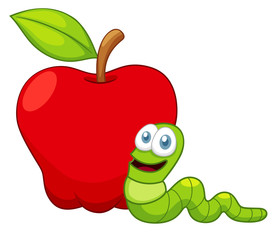 illustration of Cartoon Worm with Apple