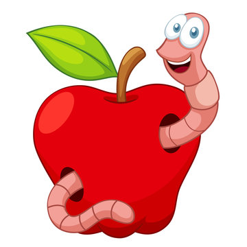 illustration of Cartoon Worm In Apple