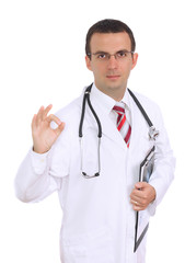 Fototapeta premium Friedly caucasian doctor show gesture 