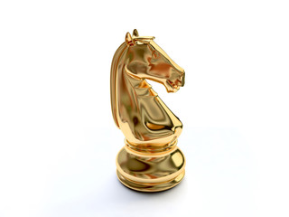 3D Golden Chess Horse Figure