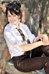 Single beautiful woman relaxing at the park