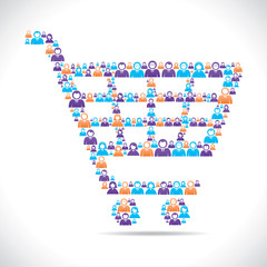 group of people make shopping cart icon