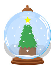 Christmas Tree in Ice Globe - Christmas Vector Illustration