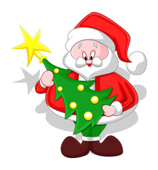 Cartoon Santa with Christmas Tree
