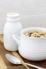 Delicious and healthy muesli with fresh milk