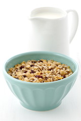 Delicious and healthy muesli with fresh milk