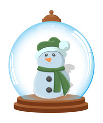 Cartoon Snowman in Ice Globe