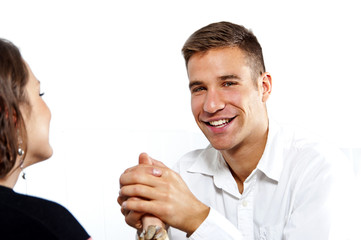 Man on date in restaurant with woman