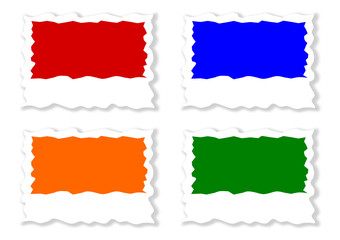 Four colored jagged labels as an illustration