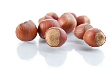Nuts filberts isolated on white background.