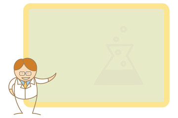 cartoon character scientist present message on board
