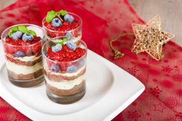 Sweet dessert tiramisu with strawberry