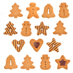assorted christmas cookies isolated on white