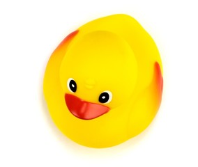 Yellow rubber duck isolated on white background.