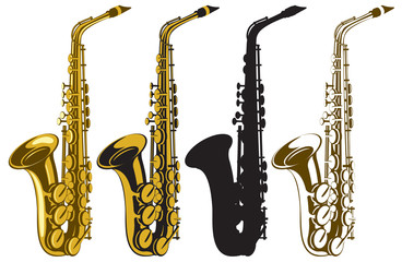 Naklejka premium wektor zestaw czterech saksofonów