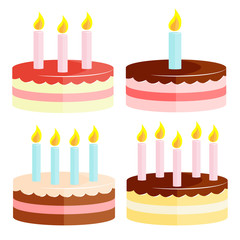 Set of vector birthday cakes isolated on white