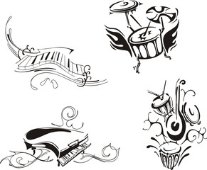 stylized piano and percussion