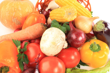 Composition with raw vegetables and wicker
