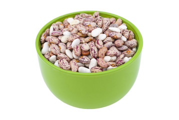 Green bowl with beans on a white background of isolation