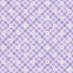 Purple Gingham with Flowers Fabric Background