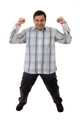 young casual man full body in a white background