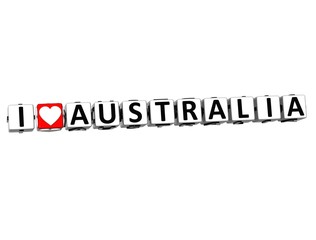 3D I Love Australia Button Click Here Block Text