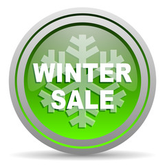 winter sale green glossy icon on white background