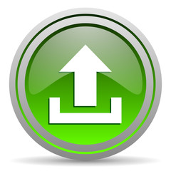 upload green glossy icon on white background
