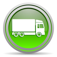 delivery green glossy icon on white background