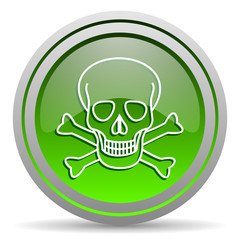 skull green glossy icon on white background