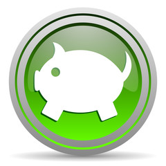 piggy bank green glossy icon on white background